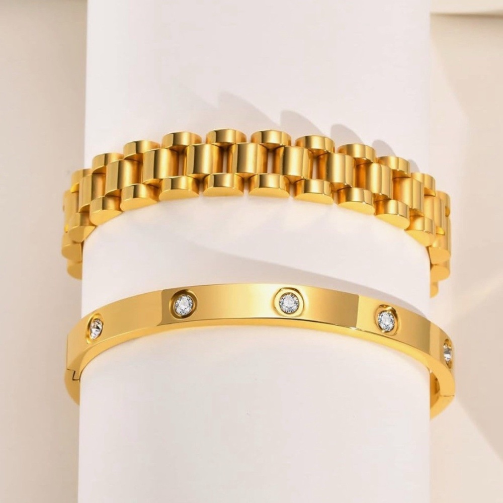 Gold Plated 2PCS 18K Screw Cross Design Bracelet Tarnish Resistant fashion